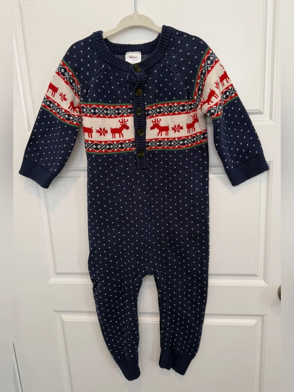 Hanna Anderson Dear Deer Navy Sweater Holiday Romper Size 2t Boys Toddler Knit